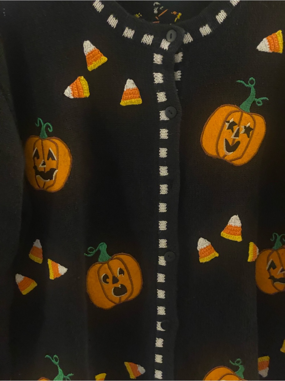 Vintage Quacker Factory Halloween L Embroidered Cardigan Sweater Pumpkin Crochet - Picture 2 of 4
